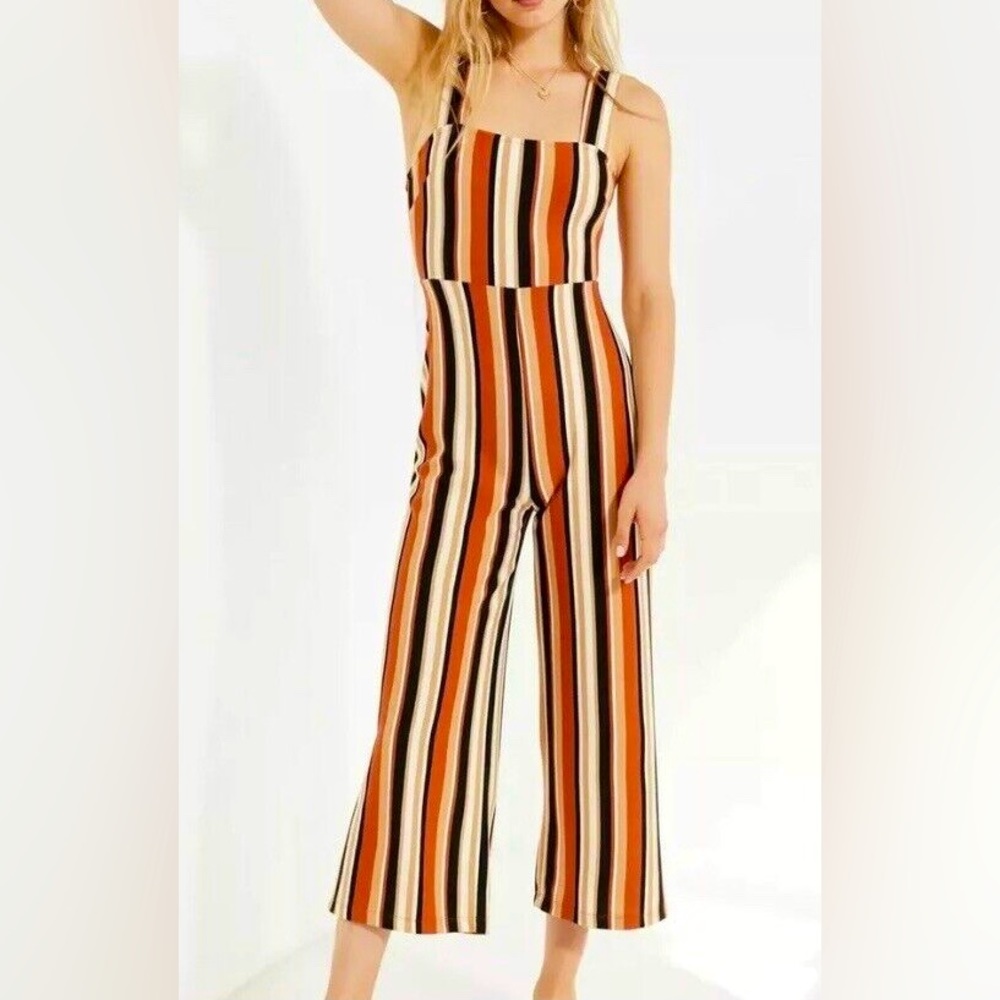 Urban Outfitters Womens M Delany Striped Sleeveless Cropped Jumpsuit